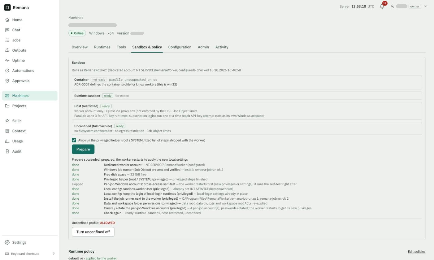 Sandbox & policy: profillerin durumu ve Prepare adımları