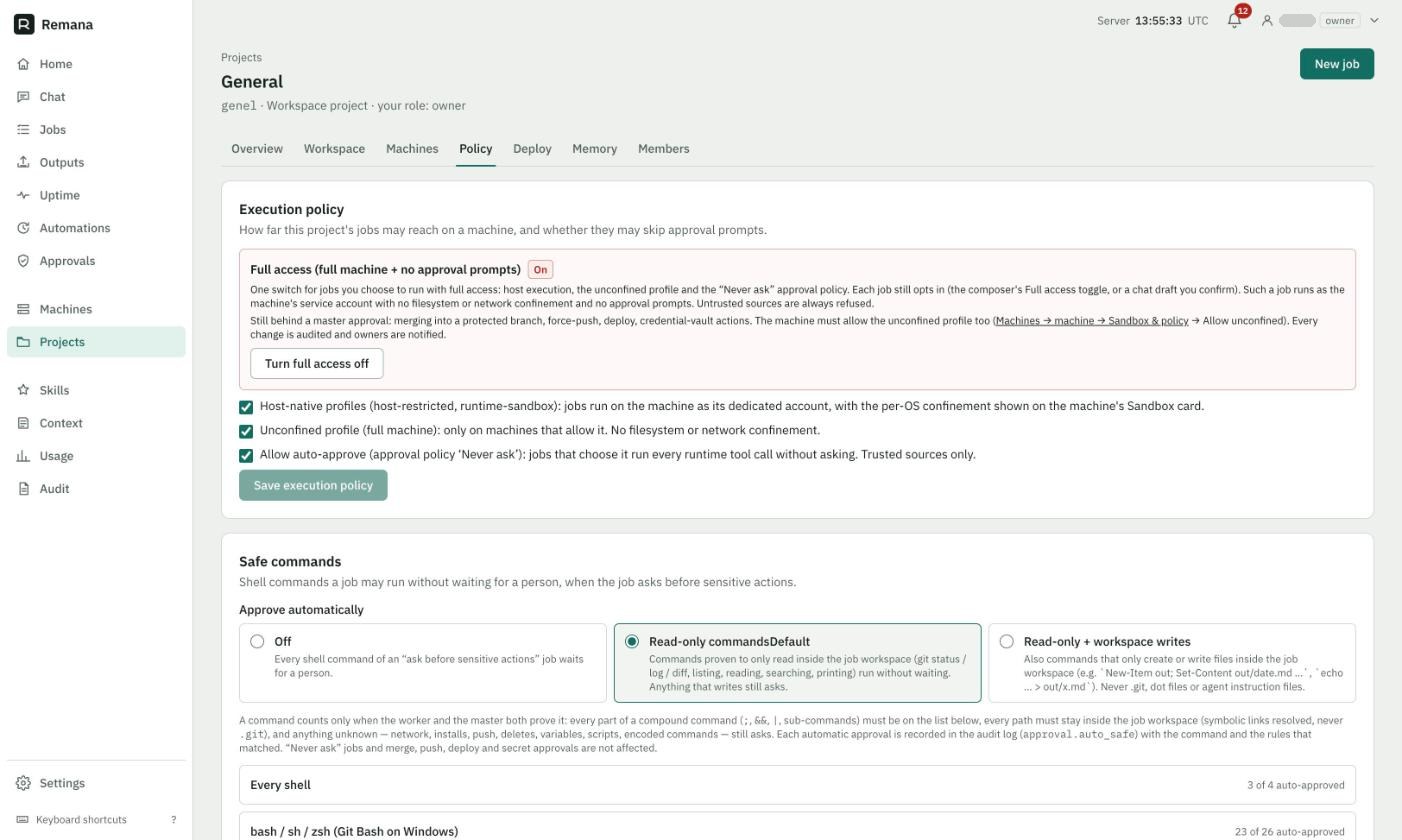 Execution policy ve Safe commands: Read-only commands varsayılan